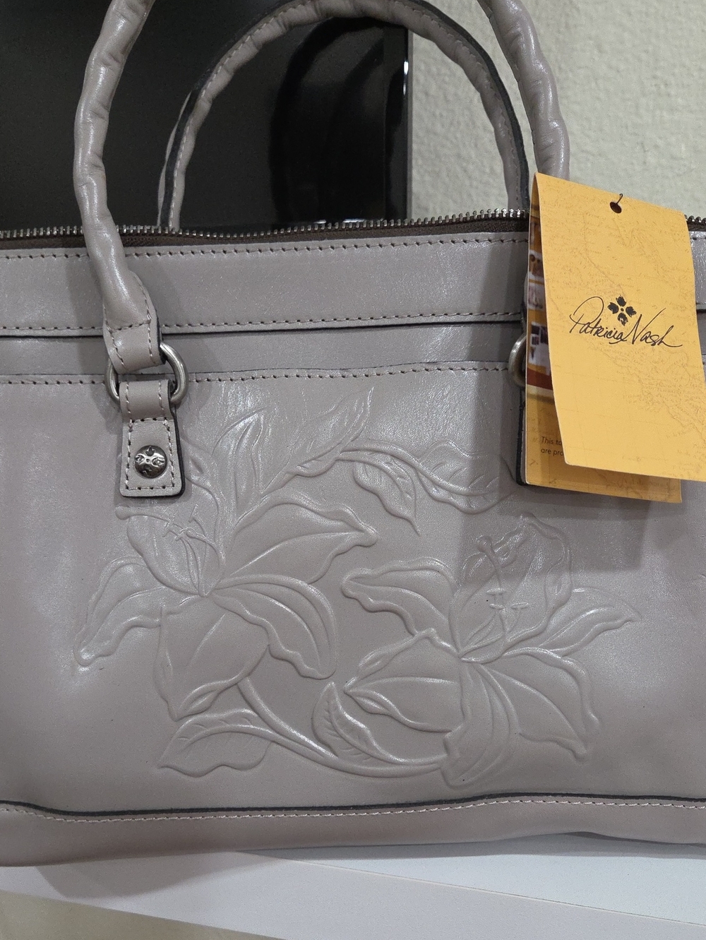 Patricia Nash Gray Floral Embossed Satchel